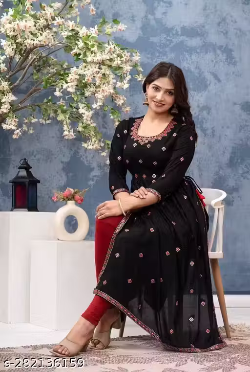 New Stylish Black naira cut kurti design Embroidery With Sequence Mirar Work Round neck for women And girls