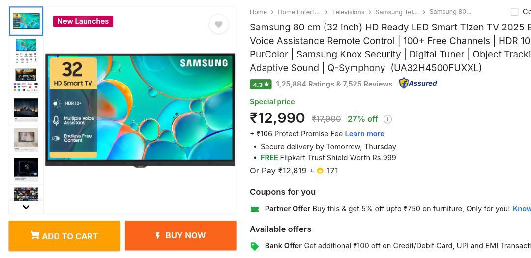 Samsung 32" HD Ready LED Smart TV (2025 Model)