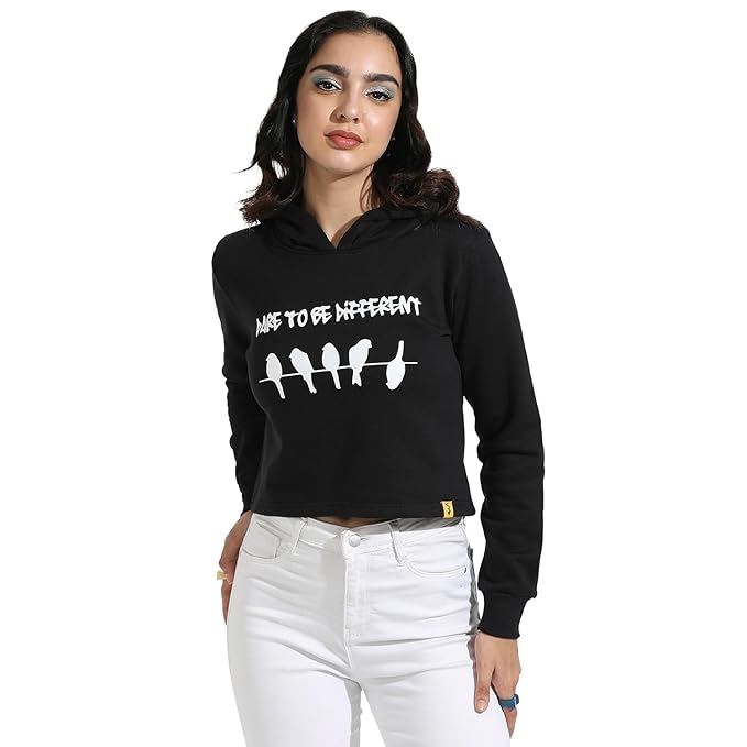 Campus Sutra Women's Typographic Print Hoodie with Ribbed Hem for Casual Wear